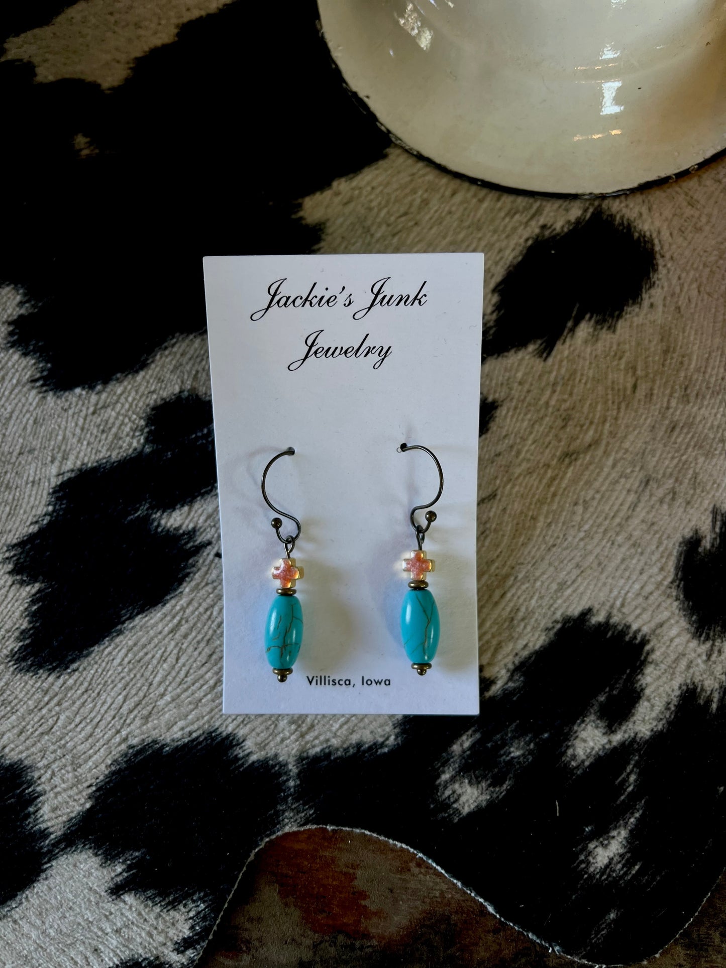 Orange cross w/ blue Howlite Earrings