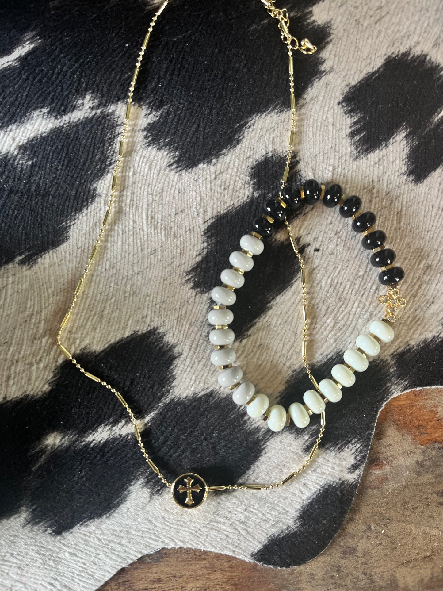 Black and Gold Cross Necklace