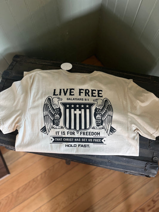 HOLD FAST Mens T-Shirt Live Free Eagles