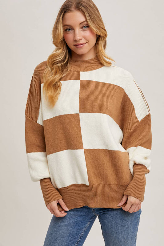 COLOR BLOCK DOLMAN SLEEVED KNIT SWEATER