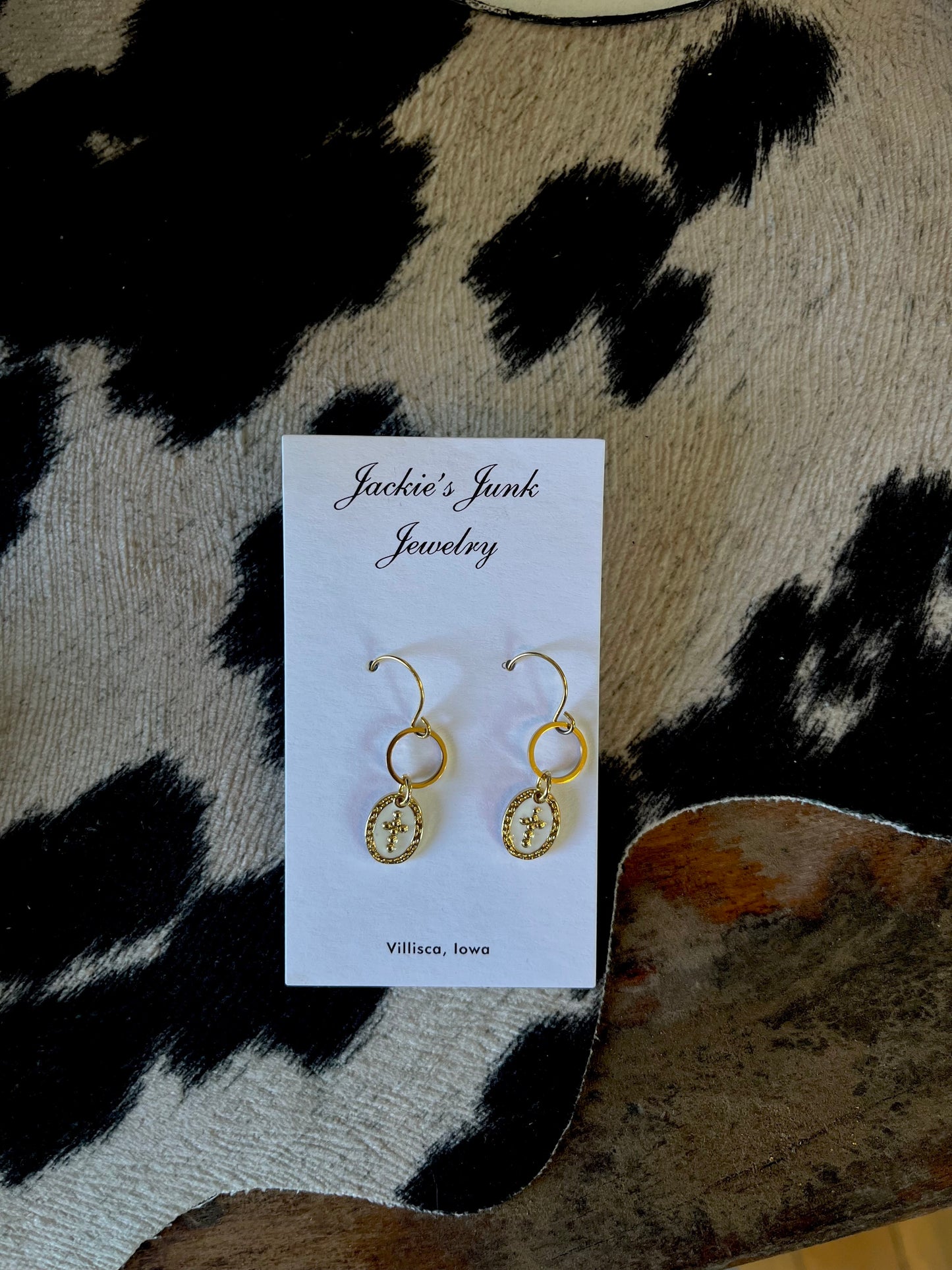 Gold w/ white cross 18K Earrings