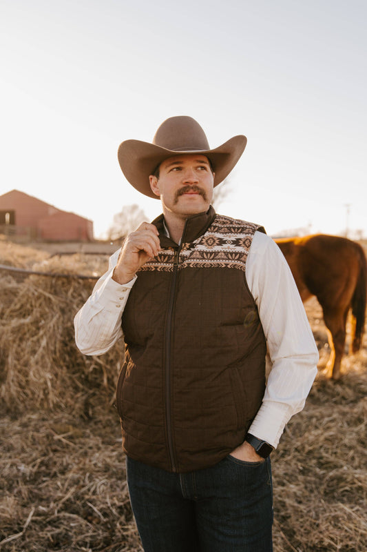 Men's Polyfill Quilted Vest with Aztec Design
