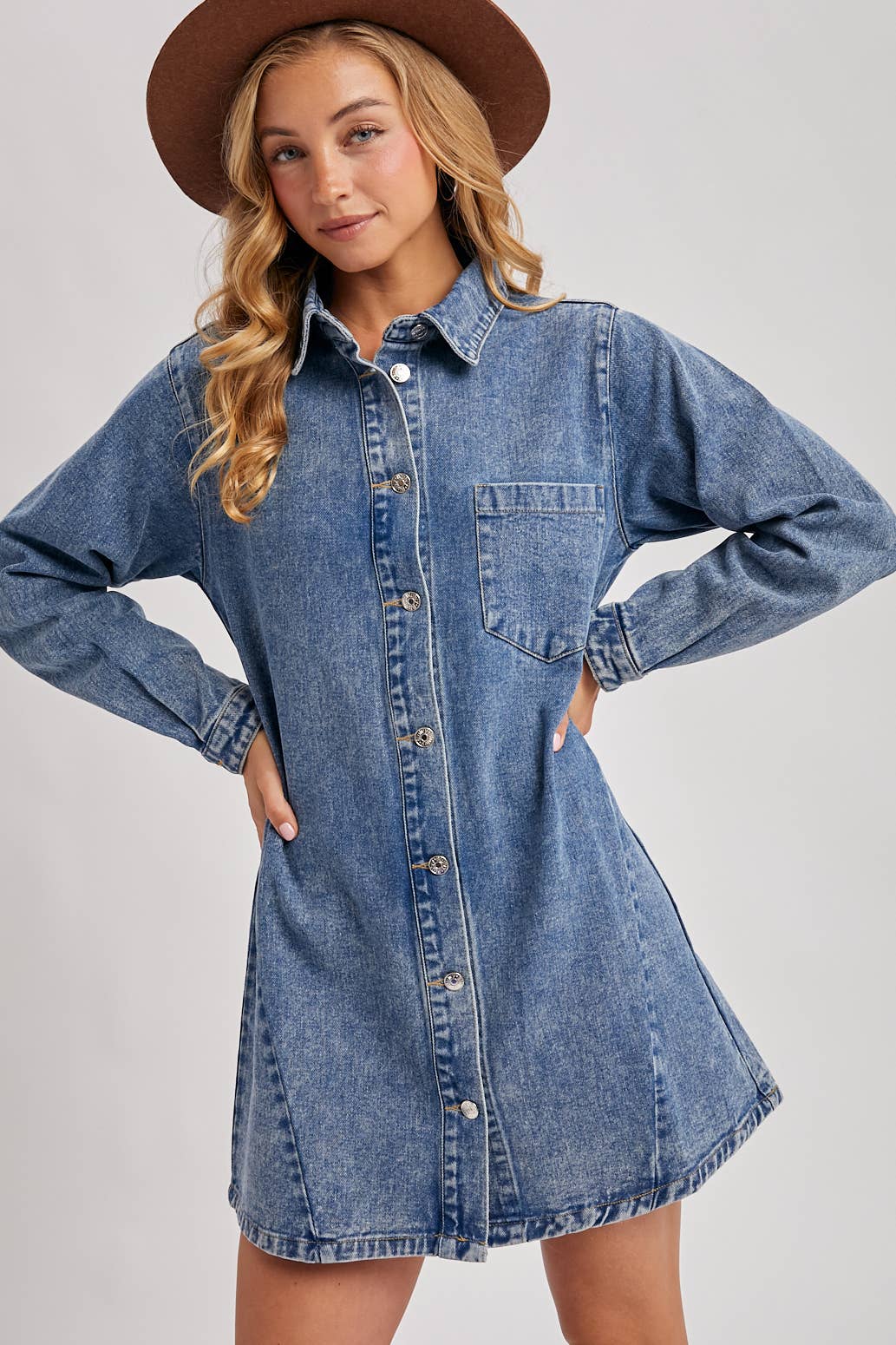 DENIM BUTTON DOWN SHIRT DRESS
