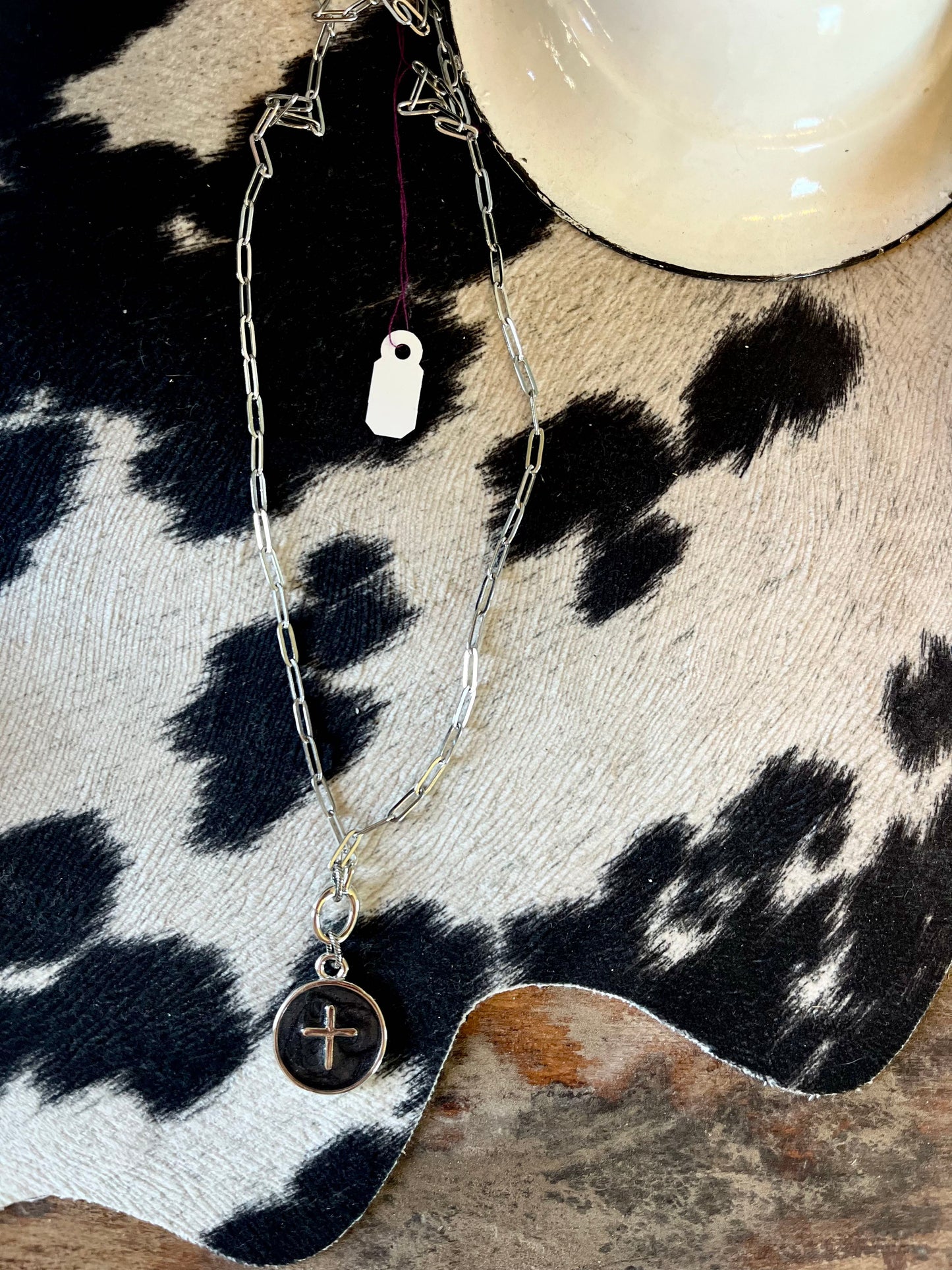 Silver w/ Black Cross 18K Necklace