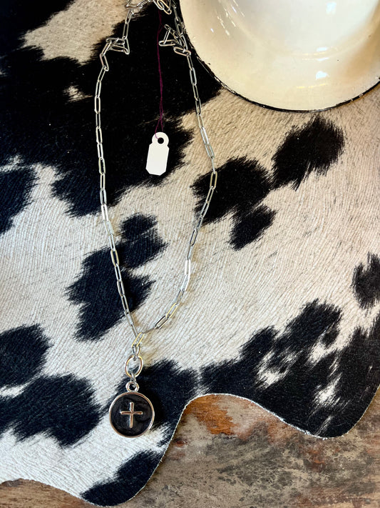 Silver w/ Black Cross 18K Necklace