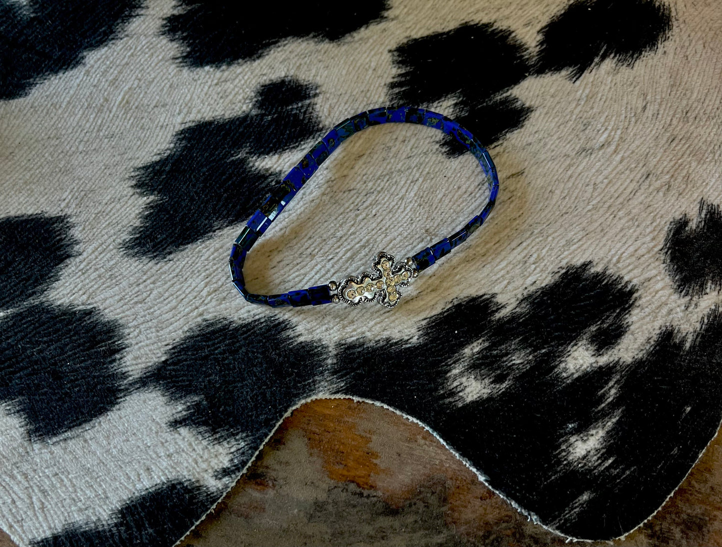 Blue and Silver Cross Bracelet